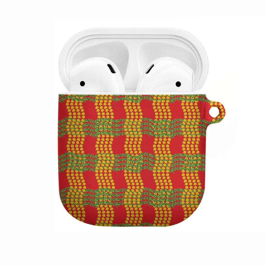 Aloha Hawaii Ilima Maile Lei AirPods Case Palaka Inspired Hawaiian-plaid Red LT14 Red - Polynesian Pride