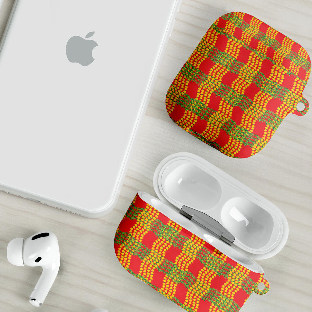 Aloha Hawaii Ilima Maile Lei AirPods Case Palaka Inspired Hawaiian-plaid Red