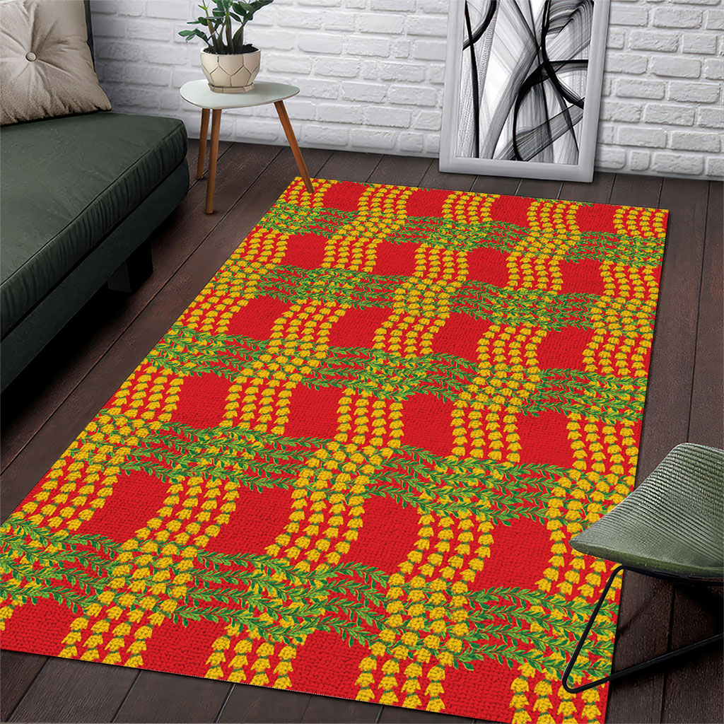 Aloha Hawaii Ilima Maile Lei Area Rug Palaka Inspired Hawaiian-plaid Red LT14 Red - Polynesian Pride