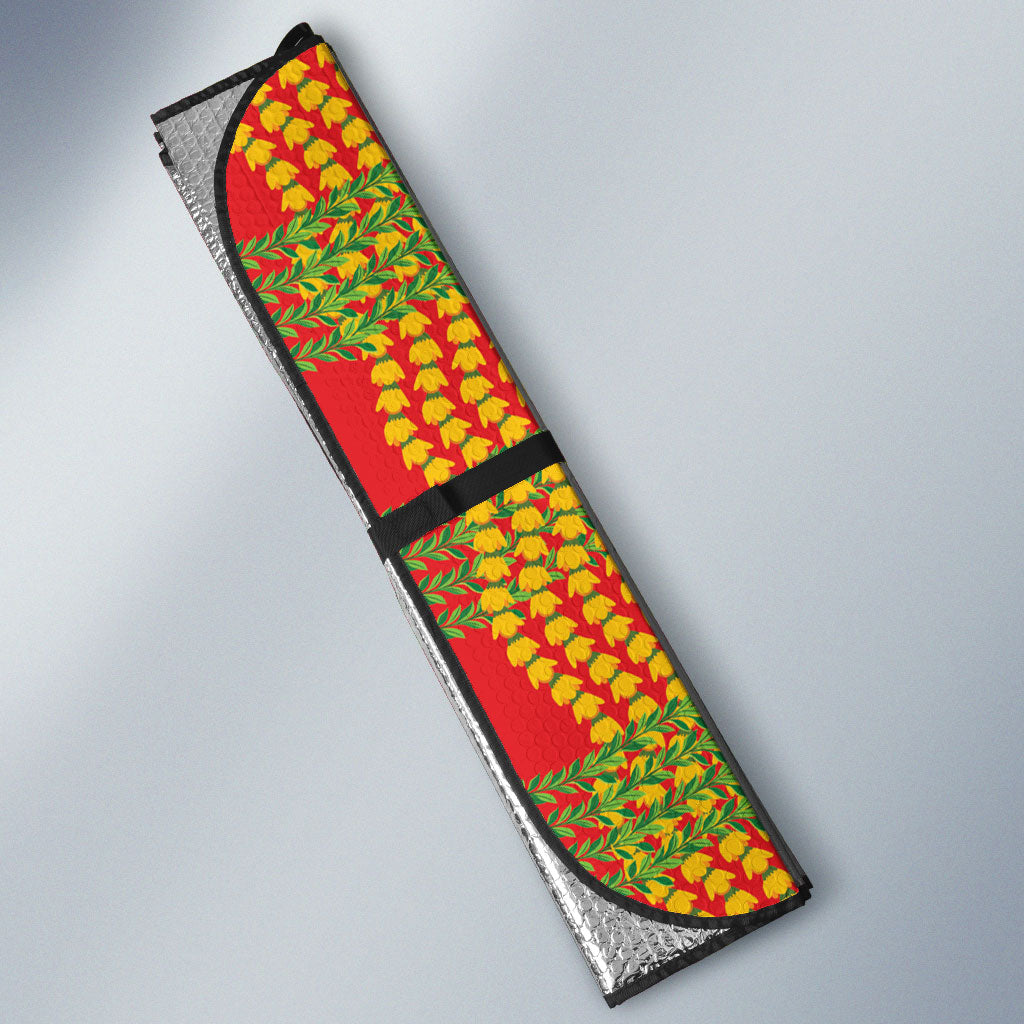 Aloha Hawaii Ilima Maile Lei Auto Sun Shade Palaka Inspired Hawaiian-plaid Red