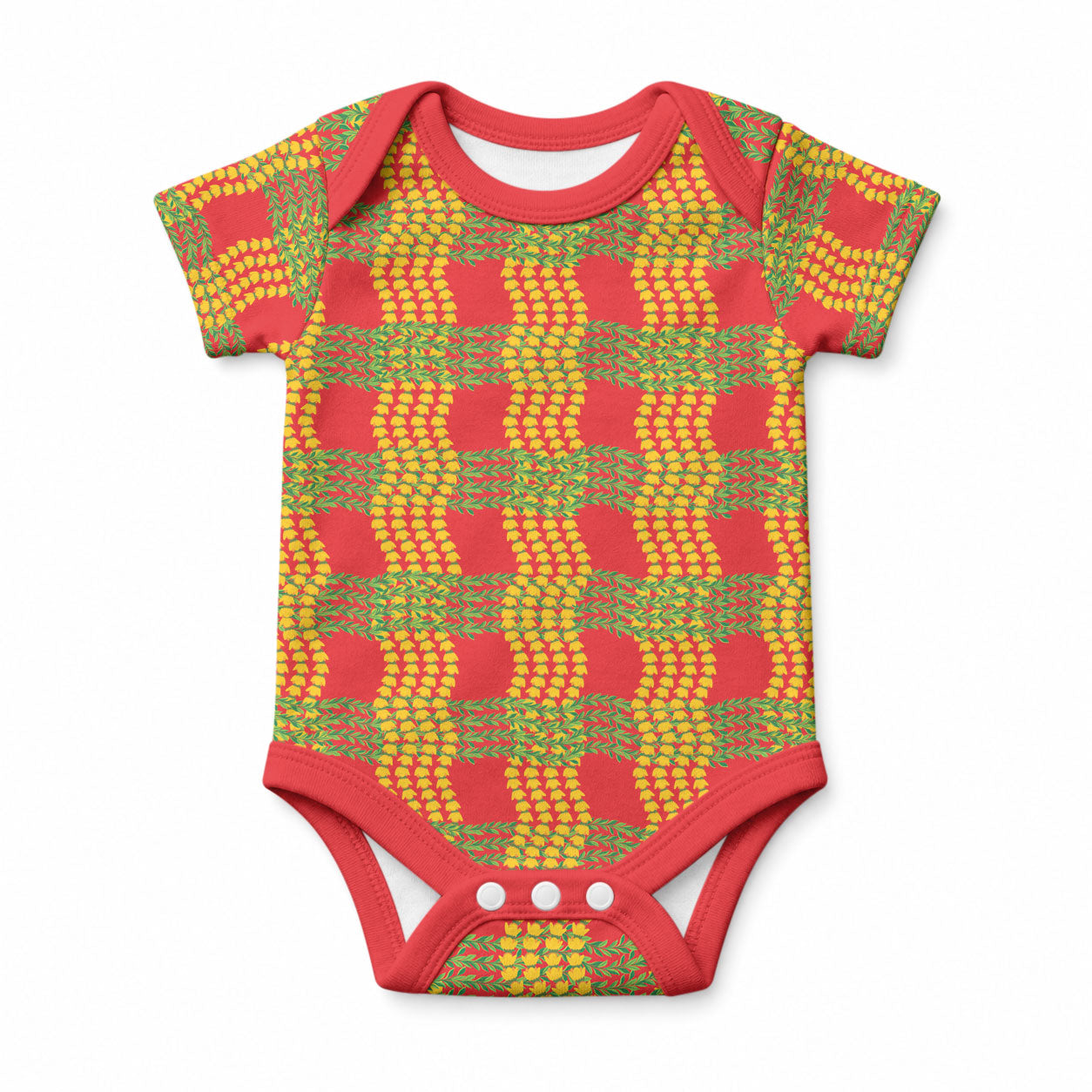 Aloha Hawaii Ilima Maile Lei Baby Onesie Palaka Inspired Hawaiian-plaid Red LT14 Red - Polynesian Pride