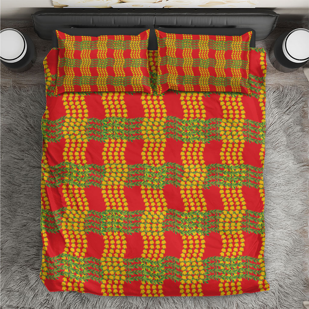 Aloha Hawaii Ilima Maile Lei Bedding Set Palaka Inspired Hawaiian-plaid Red