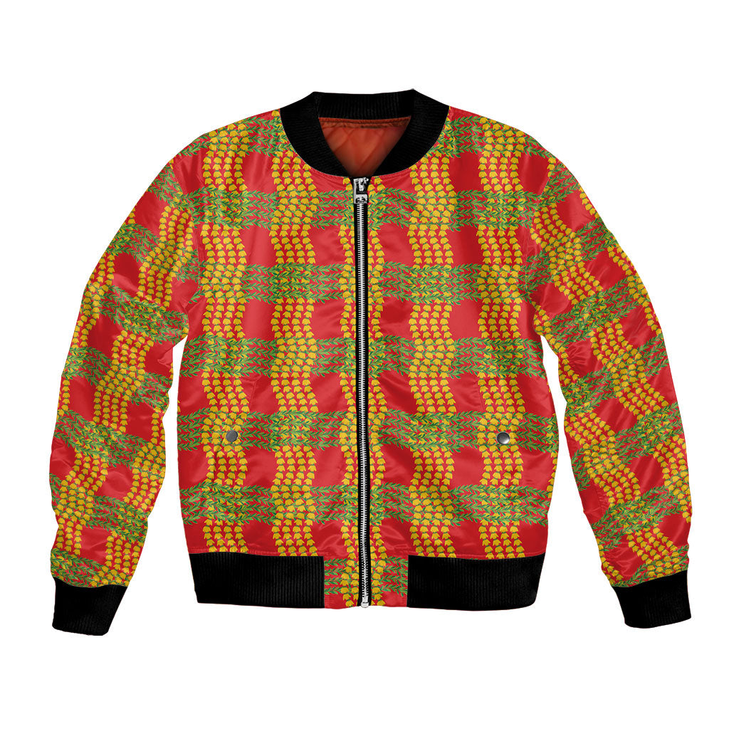 Aloha Hawaii Ilima Maile Lei Bomber Jacket Palaka Inspired Hawaiian-plaid Red