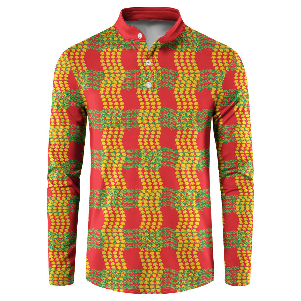 Aloha Hawaii Ilima Maile Lei Button Sweatshirt Palaka Inspired Hawaiian-plaid Red