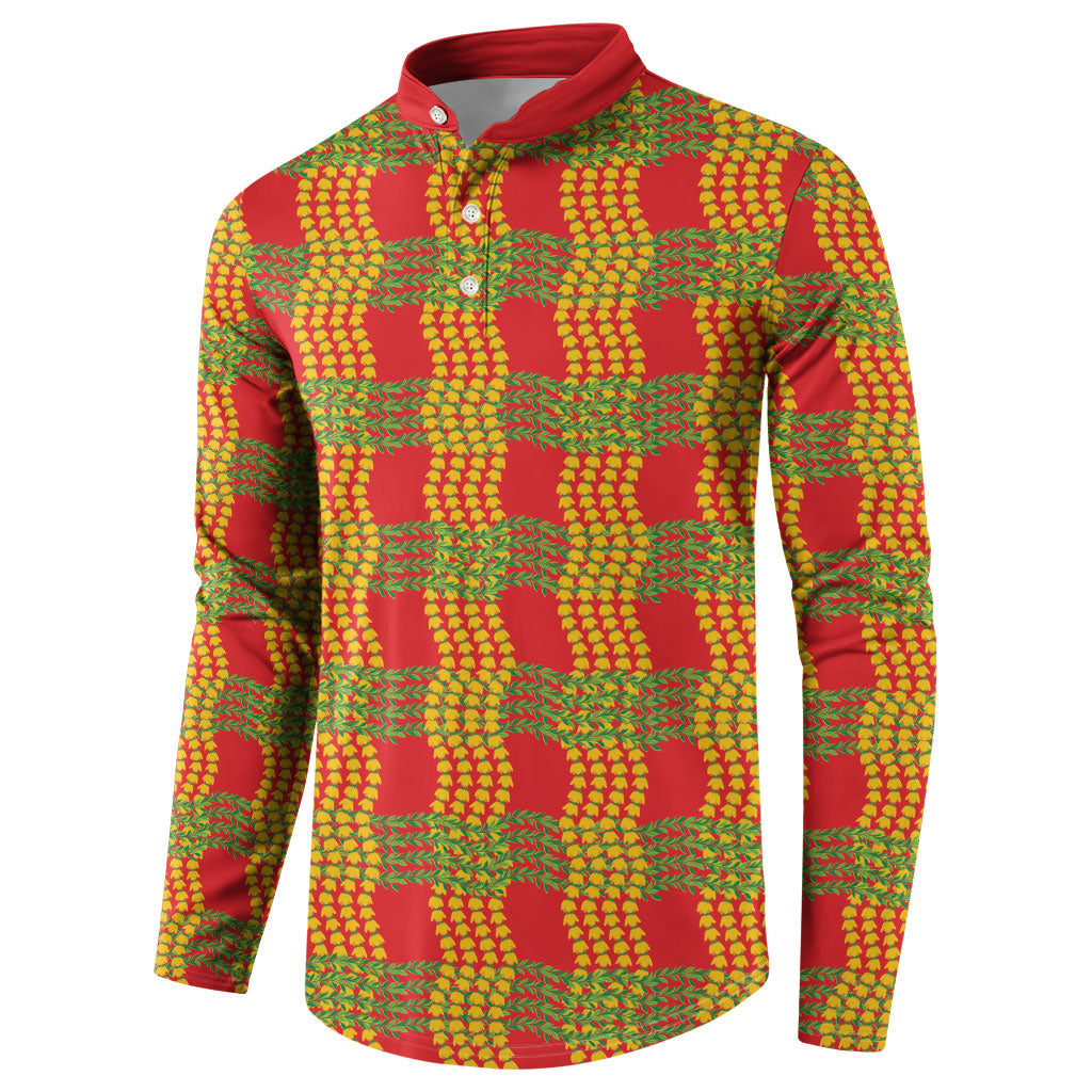 Aloha Hawaii Ilima Maile Lei Button Sweatshirt Palaka Inspired Hawaiian-plaid Red