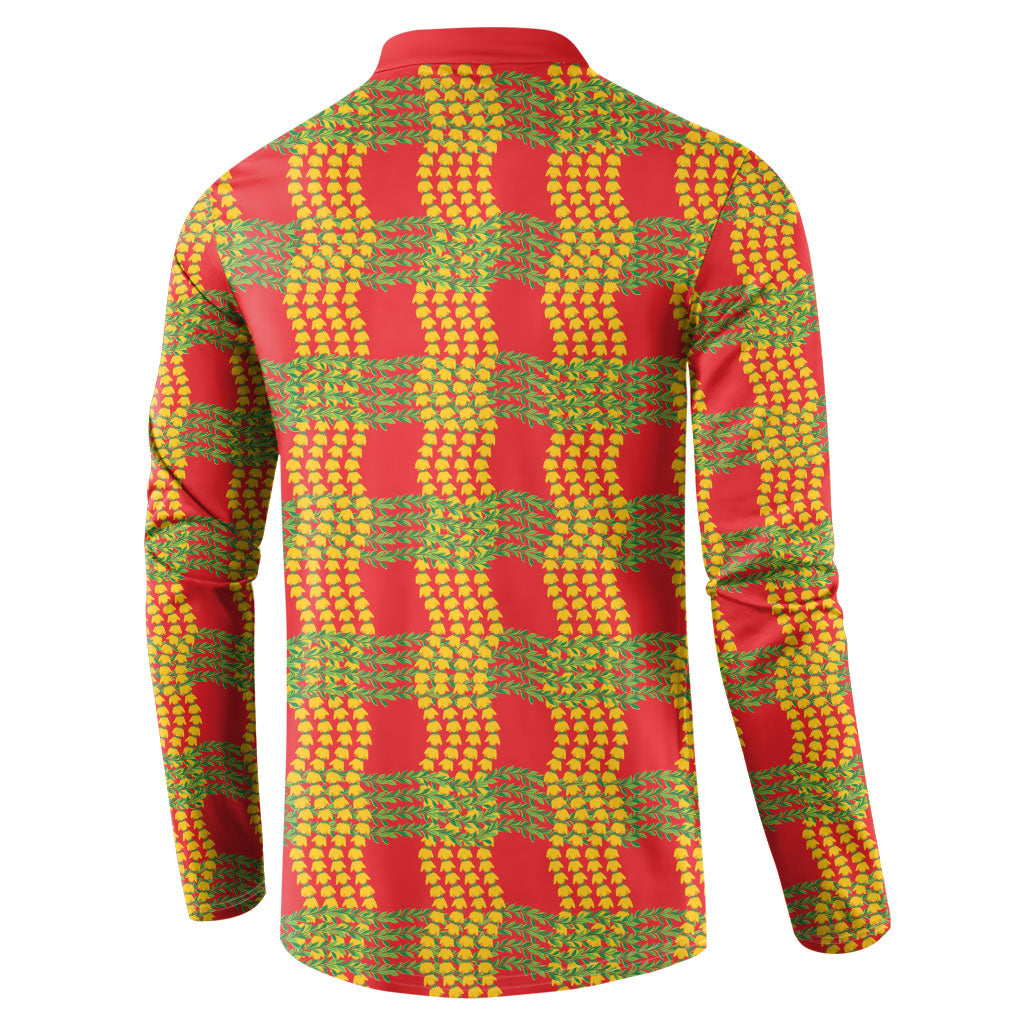 Aloha Hawaii Ilima Maile Lei Button Sweatshirt Palaka Inspired Hawaiian-plaid Red