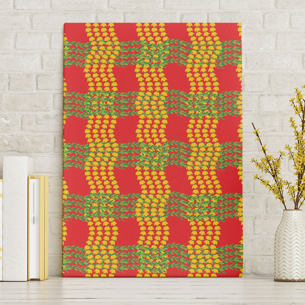 Aloha Hawaii Ilima Maile Lei Canvas Wall Art Palaka Inspired Hawaiian-plaid Red LT14 Without Frame Red - Polynesian Pride