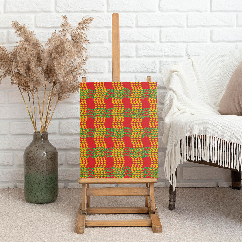 Aloha Hawaii Ilima Maile Lei Canvas Wall Art Palaka Inspired Hawaiian-plaid Red