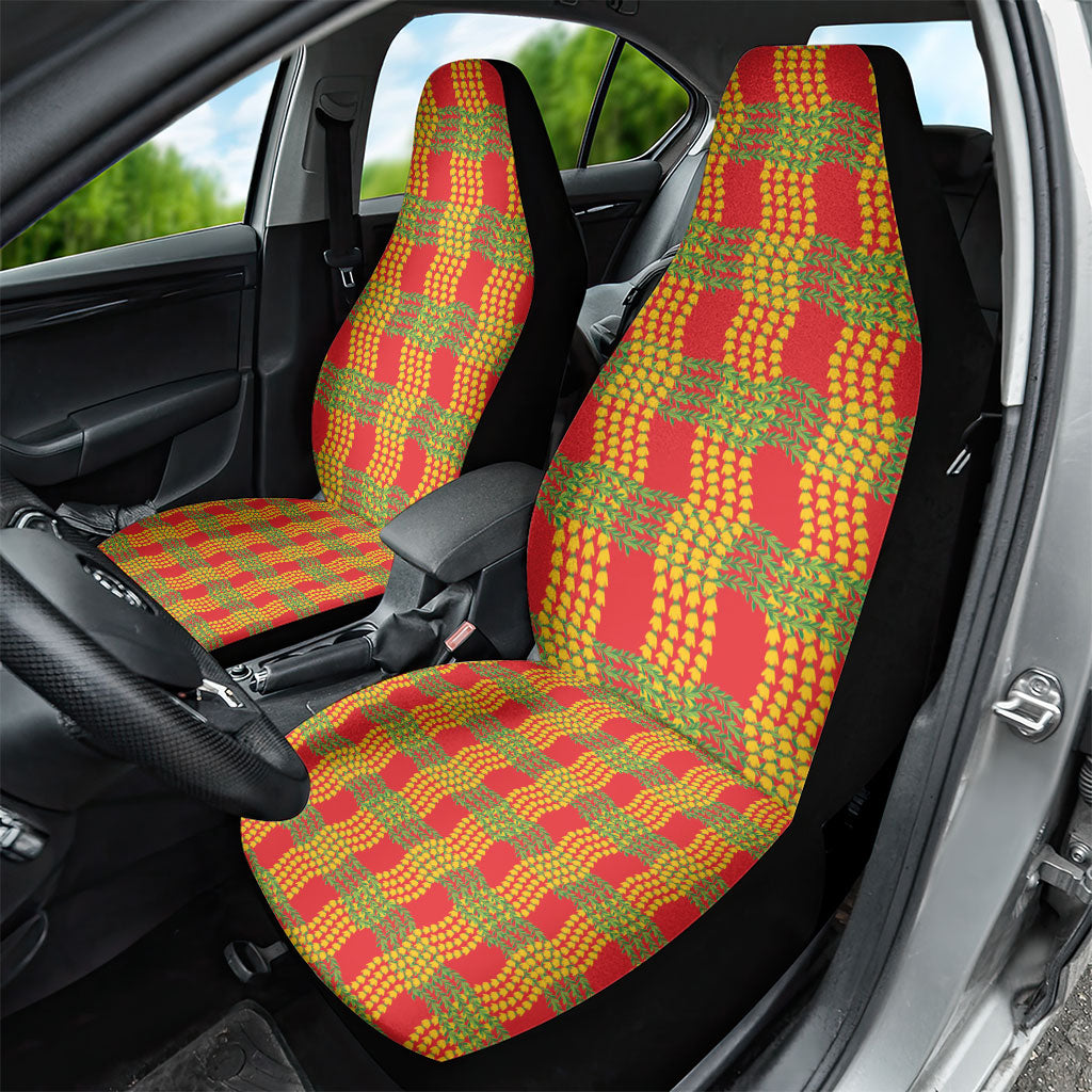Aloha Hawaii Ilima Maile Lei Car Seat Cover Palaka Inspired Hawaiian-plaid Red
