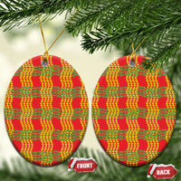 Aloha Hawaii Ilima Maile Lei Ceramic Ornament Palaka Inspired Hawaiian-plaid Red
