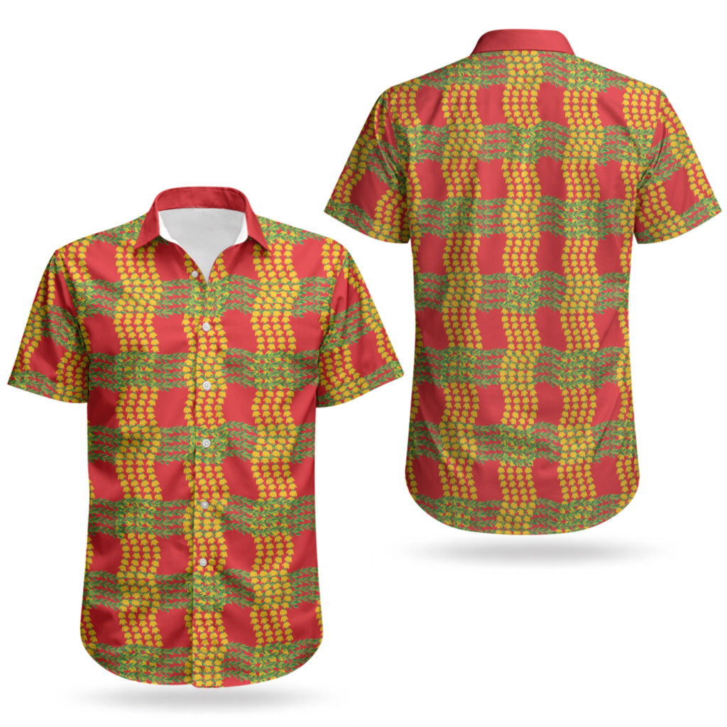 Aloha Hawaii Ilima Maile Lei Couples Matching Tank Maxi Dress and Hawaiian Shirt Palaka Inspired Hawaiian-plaid Red