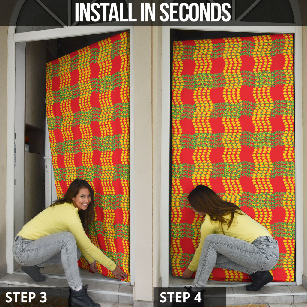 Aloha Hawaii Ilima Maile Lei Door Cover Palaka Inspired Hawaiian-plaid Red