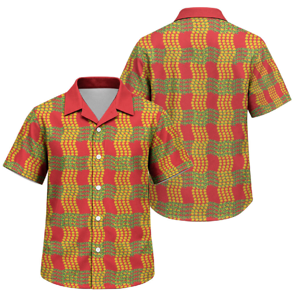 Aloha Hawaii Ilima Maile Lei Family Matching Off Shoulder Maxi Dress and Hawaiian Shirt Palaka Inspired Hawaiian-plaid Red