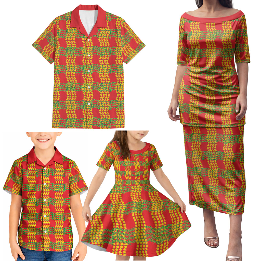 Aloha Hawaii Ilima Maile Lei Family Matching Puletasi and Hawaiian Shirt Palaka Inspired Hawaiian-plaid Red LT14 - Polynesian Pride