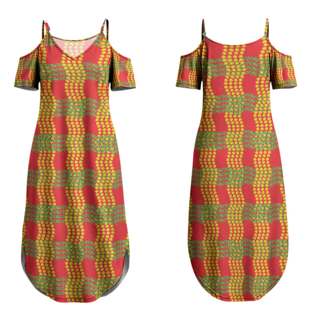 Aloha Hawaii Ilima Maile Lei Family Matching Summer Maxi Dress and Hawaiian Shirt Palaka Inspired Hawaiian-plaid Red