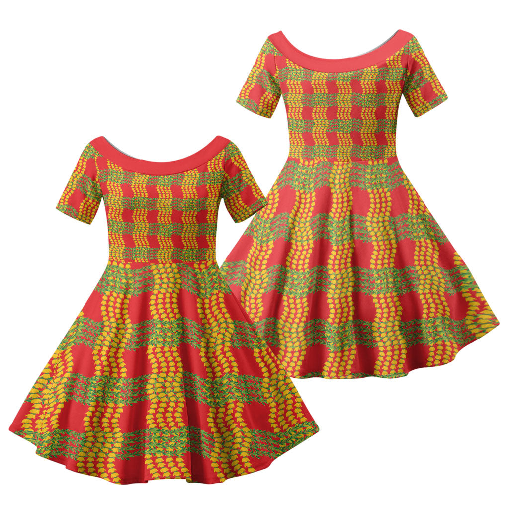 Aloha Hawaii Ilima Maile Lei Family Matching Summer Maxi Dress and Hawaiian Shirt Palaka Inspired Hawaiian-plaid Red