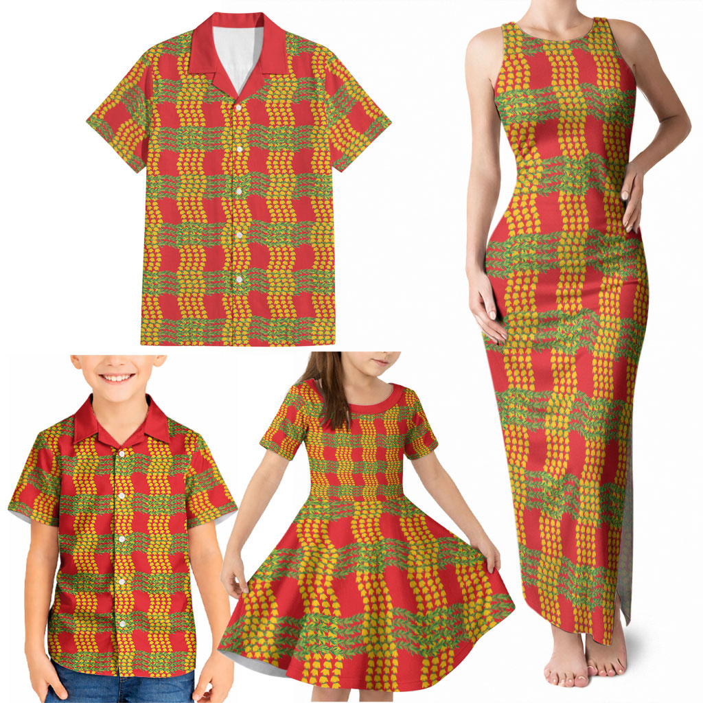 Aloha Hawaii Ilima Maile Lei Family Matching Tank Maxi Dress and Hawaiian Shirt Palaka Inspired Hawaiian-plaid Red LT14 - Polynesian Pride