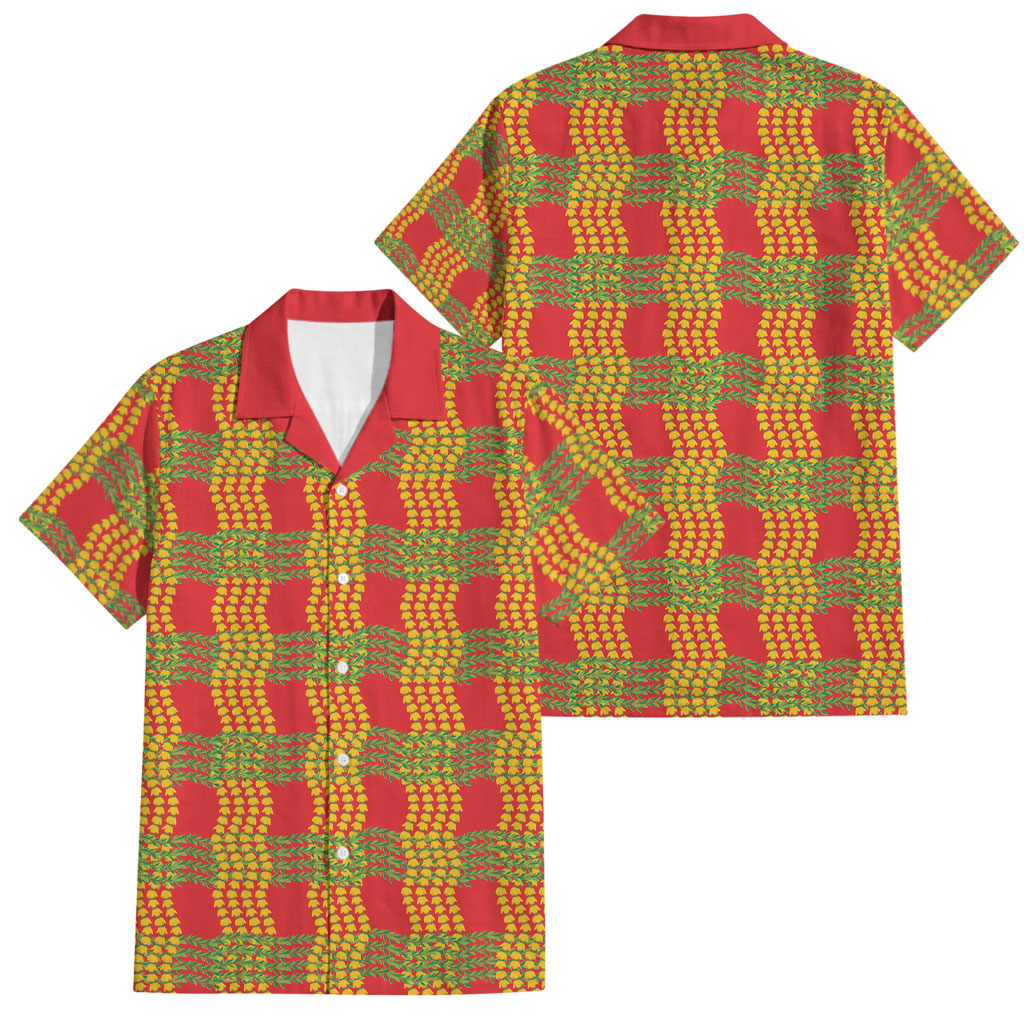 Aloha Hawaii Ilima Maile Lei Family Matching Tank Maxi Dress and Hawaiian Shirt Palaka Inspired Hawaiian-plaid Red