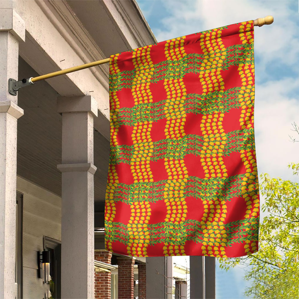 Aloha Hawaii Ilima Maile Lei Garden Flag Palaka Inspired Hawaiian-plaid Red LT14 House Flag Red - Polynesian Pride