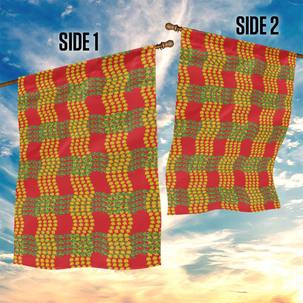 Aloha Hawaii Ilima Maile Lei Garden Flag Palaka Inspired Hawaiian-plaid Red