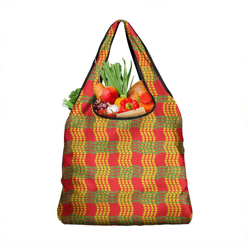 Aloha Hawaii Ilima Maile Lei Grocery Bag Palaka Inspired Hawaiian-plaid Red LT14 1-pack One Size Red - Polynesian Pride