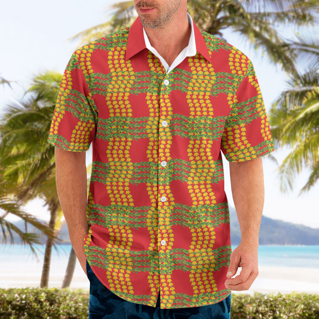 Aloha Hawaii Ilima Maile Lei Hawaiian Shirt Palaka Inspired Hawaiian-plaid Red