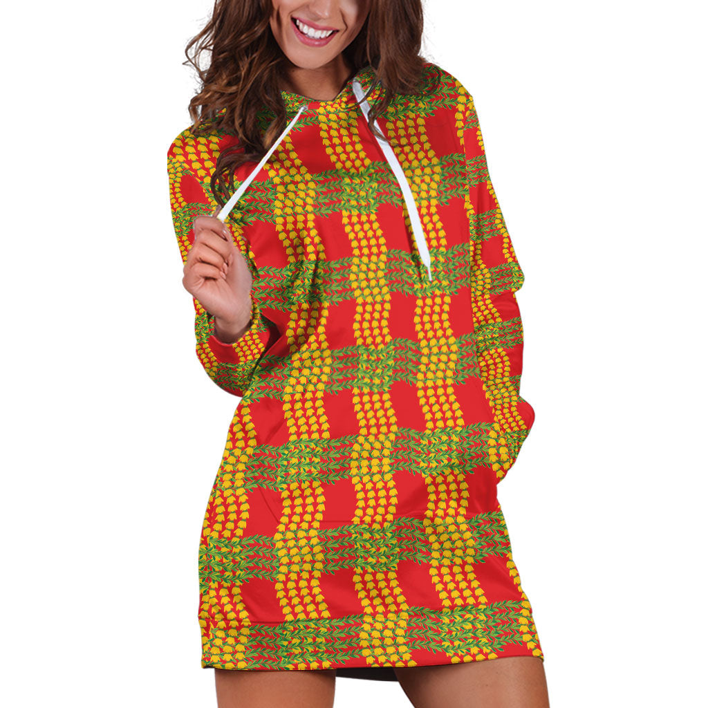Aloha Hawaii Ilima Maile Lei Hoodie Dress Palaka Inspired Hawaiian-plaid Red LT14 Red - Polynesian Pride