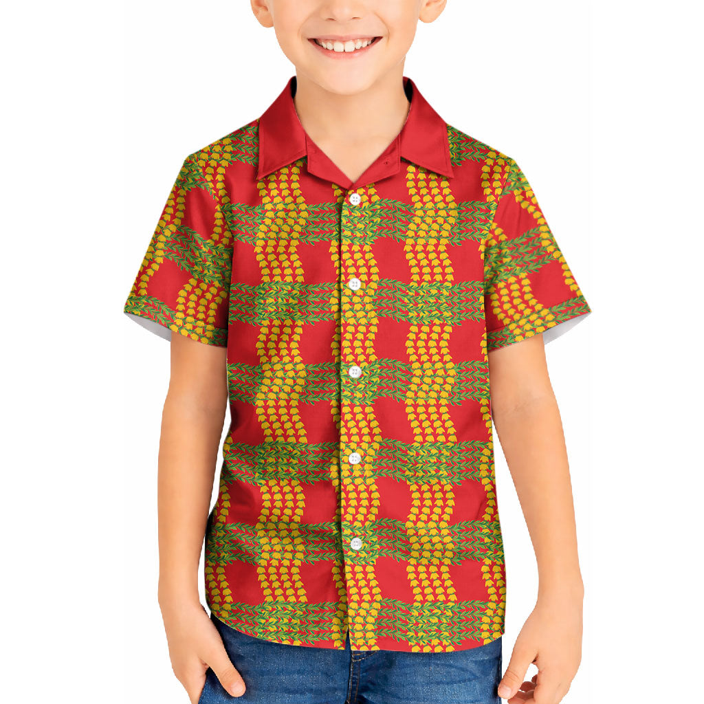 Aloha Hawaii Ilima Maile Lei Kid Hawaiian Shirt Palaka Inspired Hawaiian-plaid Red LT14 Kid Red - Polynesian Pride