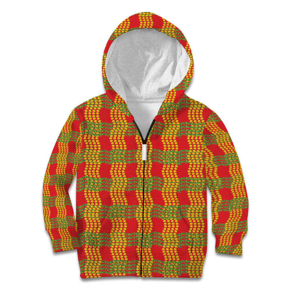 Aloha Hawaii Ilima Maile Lei Kid Hoodie Palaka Inspired Hawaiian-plaid Red