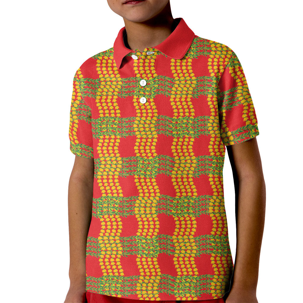 Aloha Hawaii Ilima Maile Lei Kid Polo Shirt Palaka Inspired Hawaiian-plaid Red LT14 Kid Red - Polynesian Pride