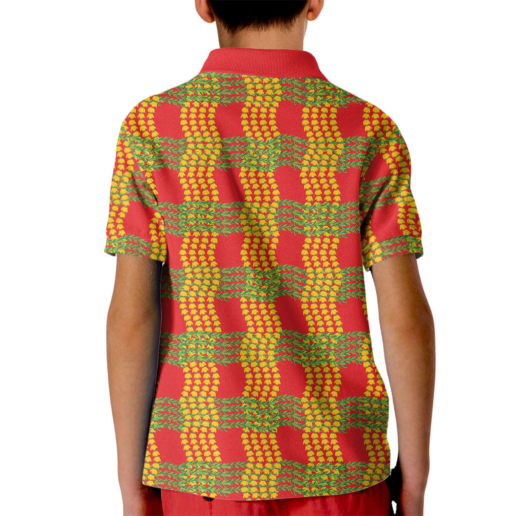 Aloha Hawaii Ilima Maile Lei Kid Polo Shirt Palaka Inspired Hawaiian-plaid Red