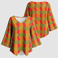 Aloha Hawaii Ilima Maile Lei Kimono Sleeve Blouse Palaka Inspired Hawaiian-plaid Red