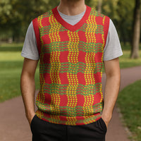 Aloha Hawaii Ilima Maile Lei Christmas Knitted V-Neck Vest Palaka Inspired Hawaiian-plaid Red