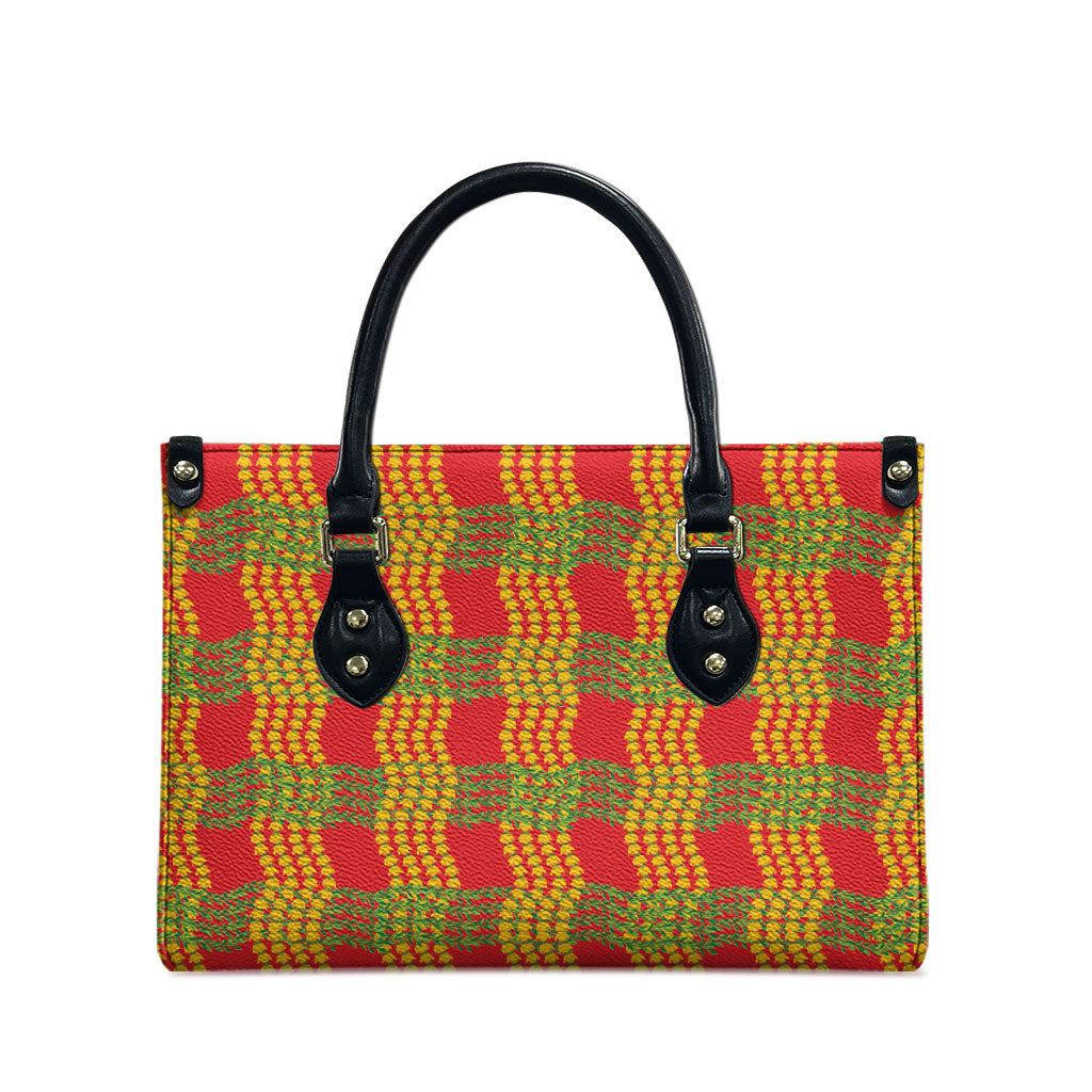 Aloha Hawaii Ilima Maile Lei Leather Bag Palaka Inspired Hawaiian-plaid Red