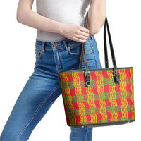 Aloha Hawaii Ilima Maile Lei Leather Tote Bag Palaka Inspired Hawaiian-plaid Red