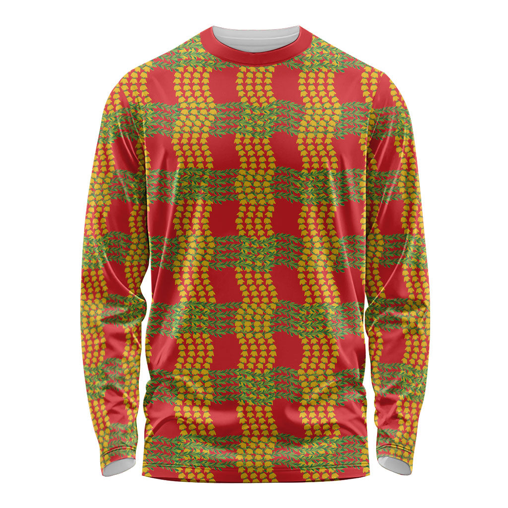 Aloha Hawaii Ilima Maile Lei Long Sleeve Shirt Palaka Inspired Hawaiian-plaid Red LT14 Unisex Red - Polynesian Pride