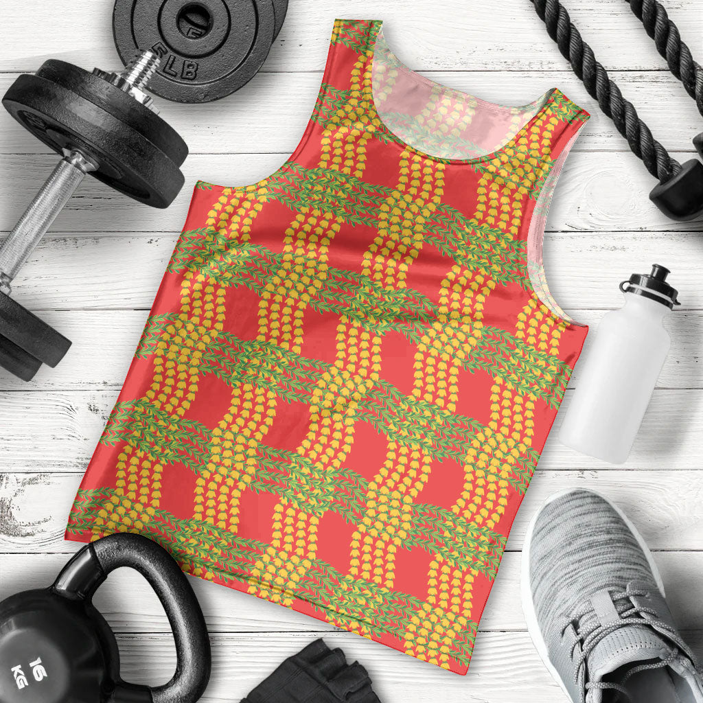 Aloha Hawaii Ilima Maile Lei Men Tank Top Palaka Inspired Hawaiian-plaid Red