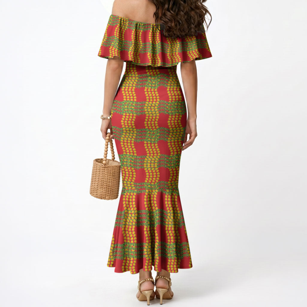 Aloha Hawaii Ilima Maile Lei Mermaid Dress Palaka Inspired Hawaiian-plaid Red