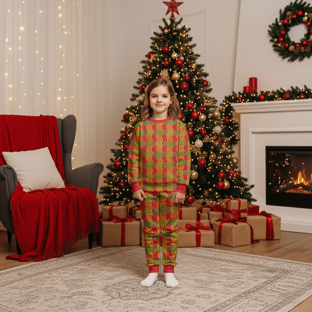 Aloha Hawaii Ilima Maile Lei Christmas Pajama Set Palaka Inspired Hawaiian-plaid Red