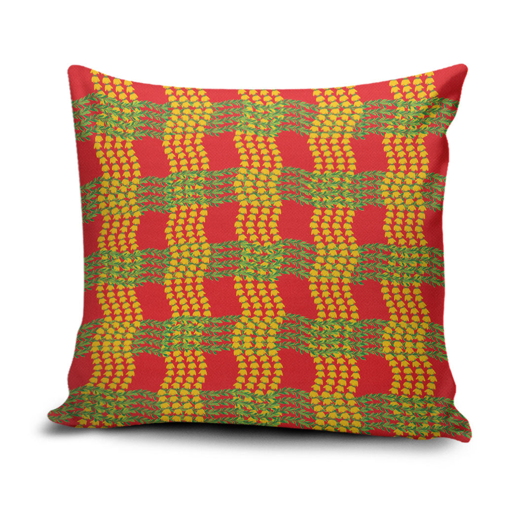 Aloha Hawaii Ilima Maile Lei Pillow Cover Palaka Inspired Hawaiian-plaid Red LT14 Red - Polynesian Pride