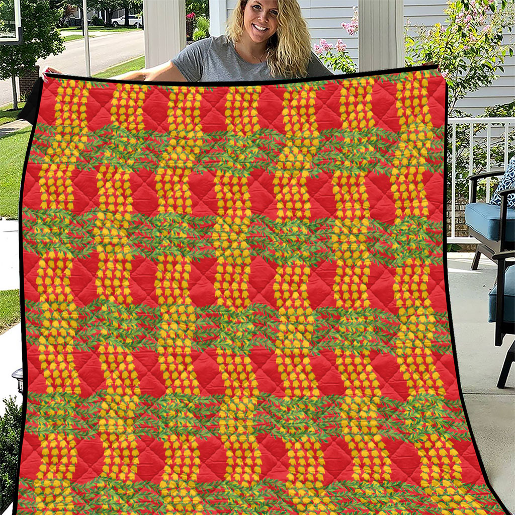 Aloha Hawaii Ilima Maile Lei Quilt Palaka Inspired Hawaiian-plaid Red