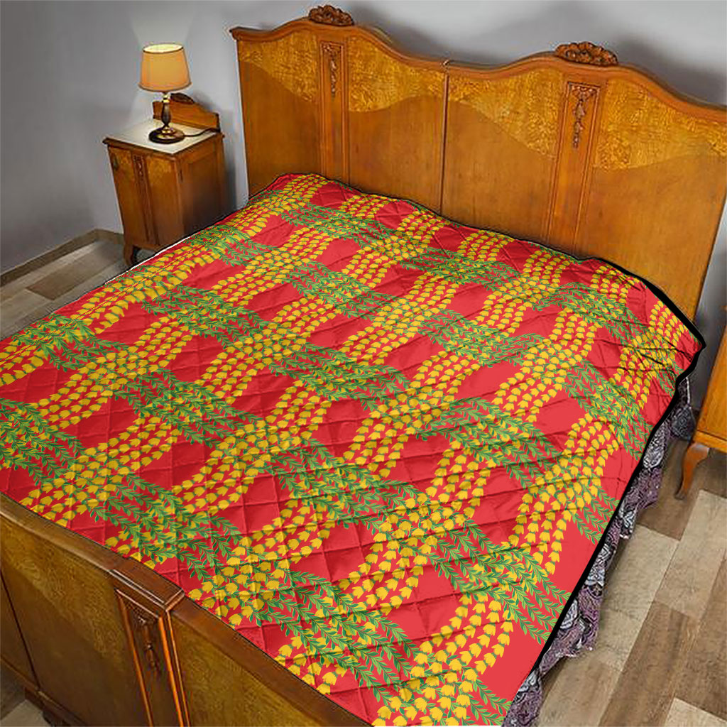 Aloha Hawaii Ilima Maile Lei Quilt Palaka Inspired Hawaiian-plaid Red