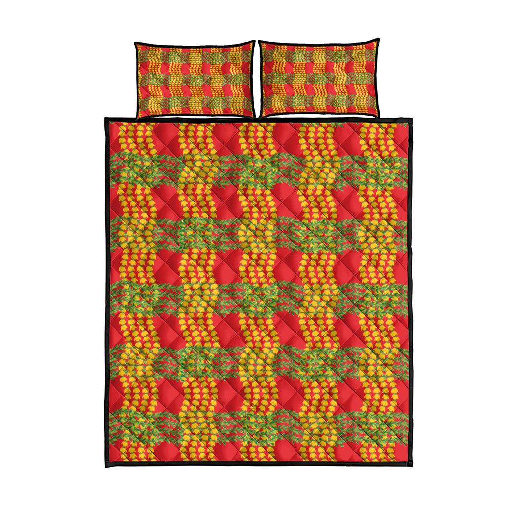 Aloha Hawaii Ilima Maile Lei Quilt Bed Set Palaka Inspired Hawaiian-plaid Red