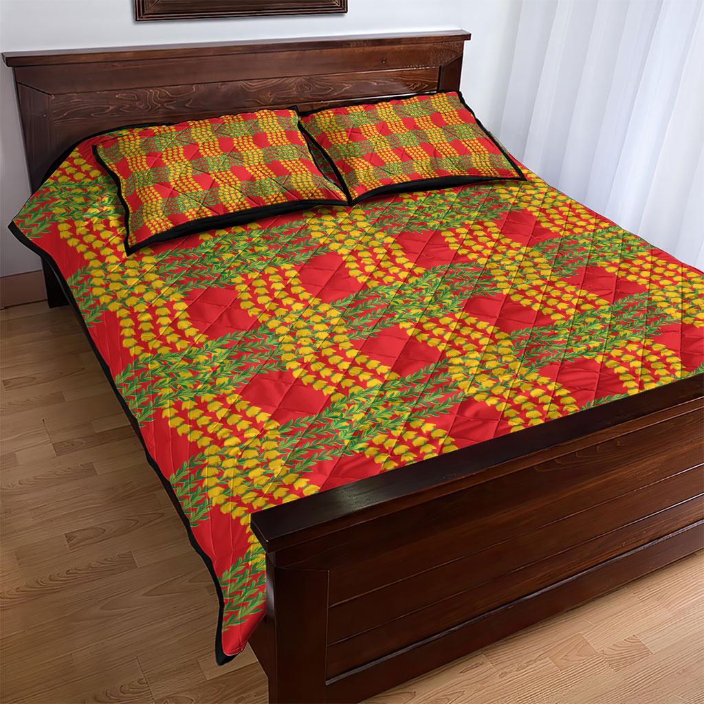 Aloha Hawaii Ilima Maile Lei Quilt Bed Set Palaka Inspired Hawaiian-plaid Red