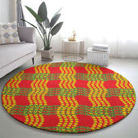Aloha Hawaii Ilima Maile Lei Round Carpet Palaka Inspired Hawaiian-plaid Red