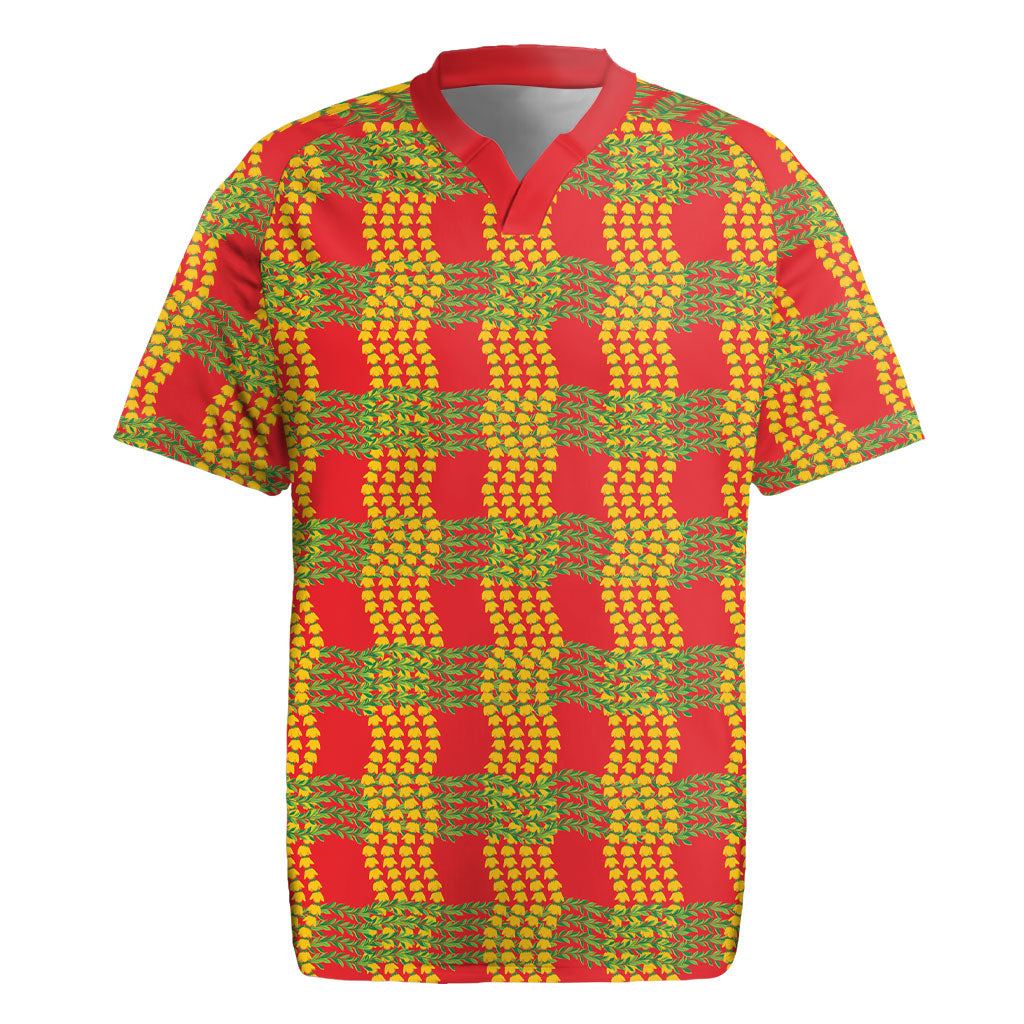 Aloha Hawaii Ilima Maile Lei Rugby Jersey Palaka Inspired Hawaiian-plaid Red LT14 Red - Polynesian Pride