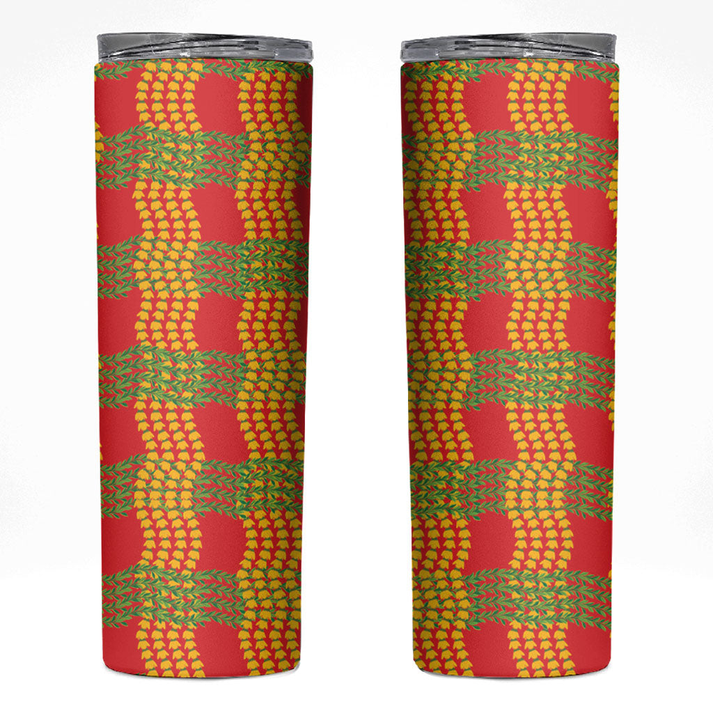 Aloha Hawaii Ilima Maile Lei Skinny Tumbler Palaka Inspired Hawaiian-plaid Red