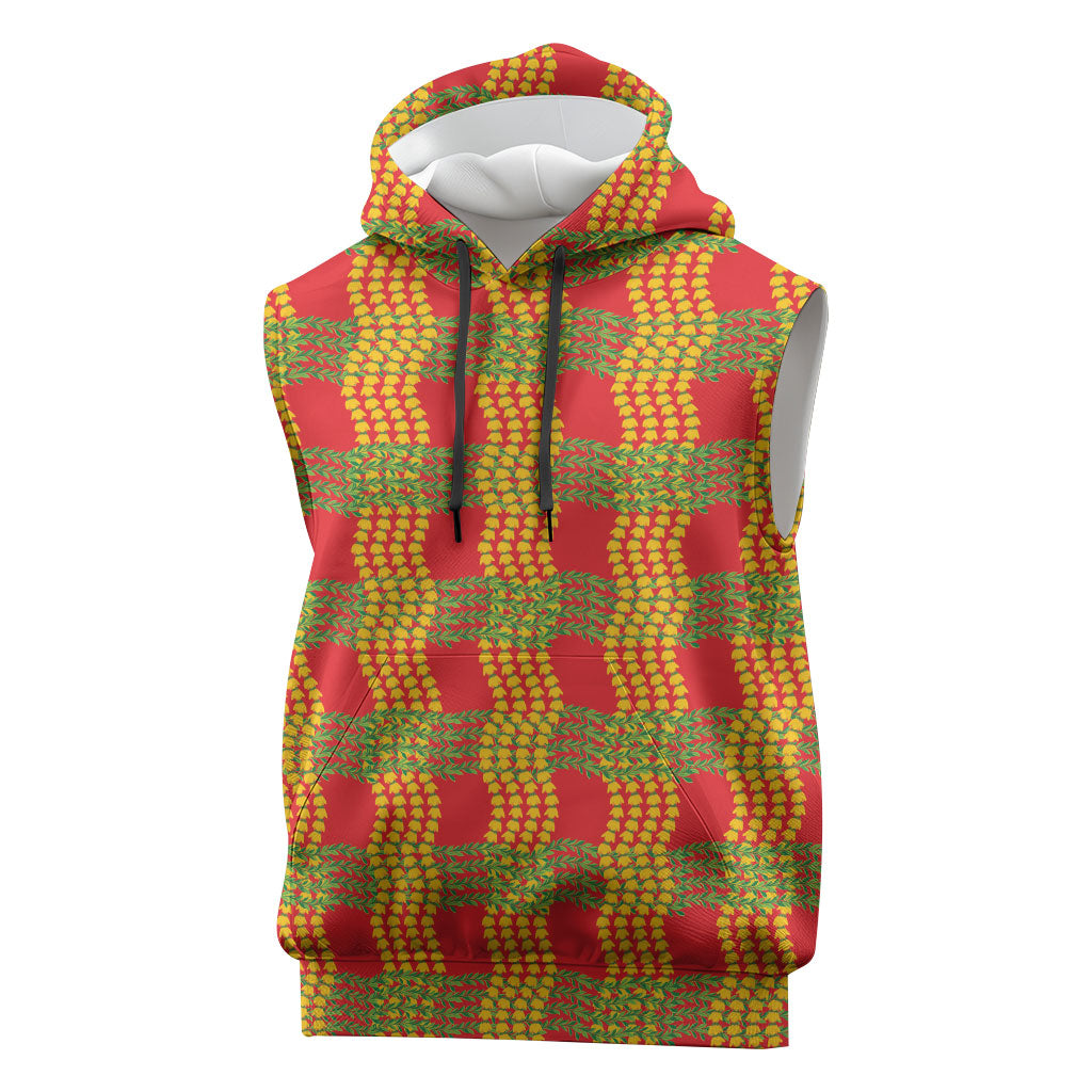 Aloha Hawaii Ilima Maile Lei Sleeveless Hoodie Palaka Inspired Hawaiian-plaid Red