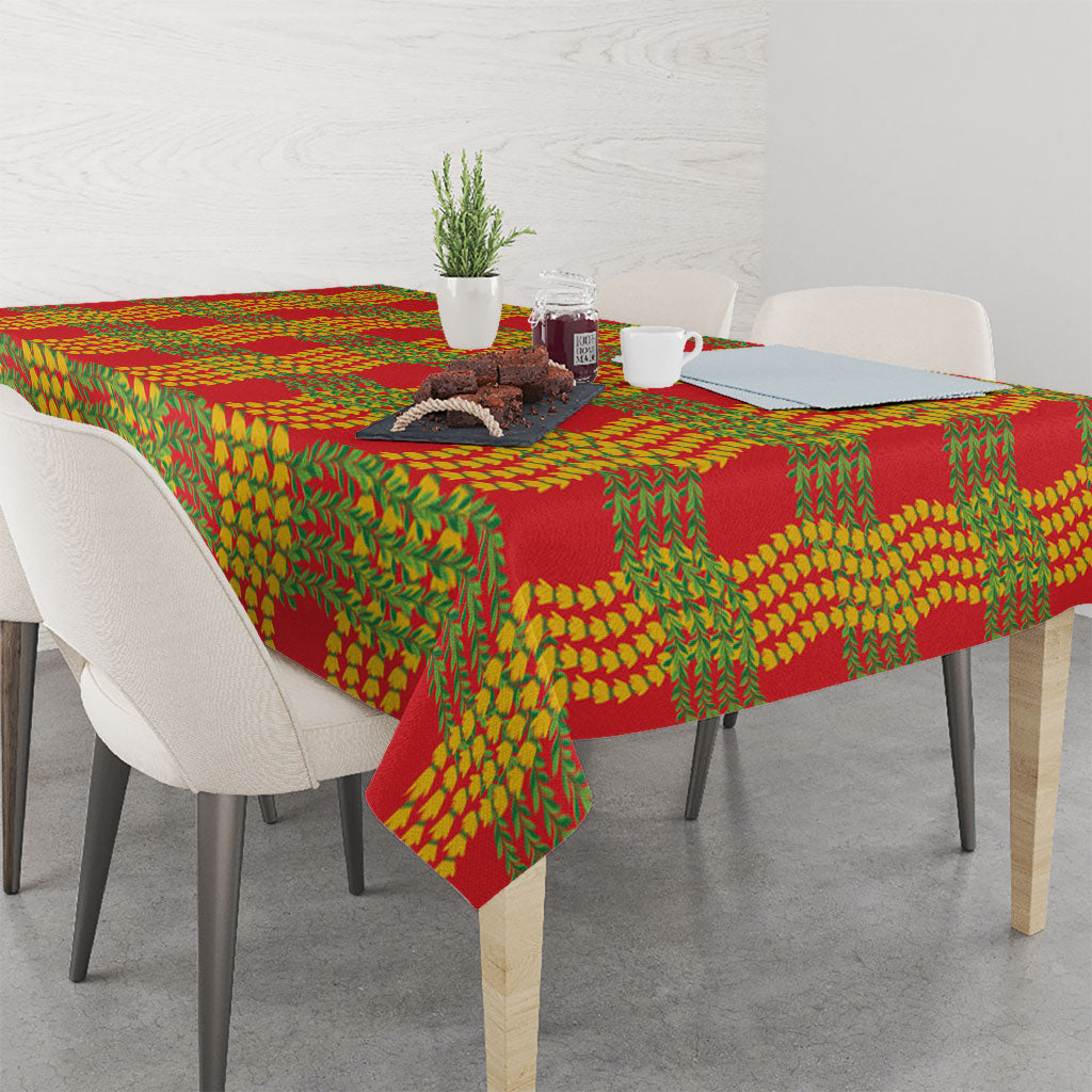 Aloha Hawaii Ilima Maile Lei Tablecloth Palaka Inspired Hawaiian-plaid Red