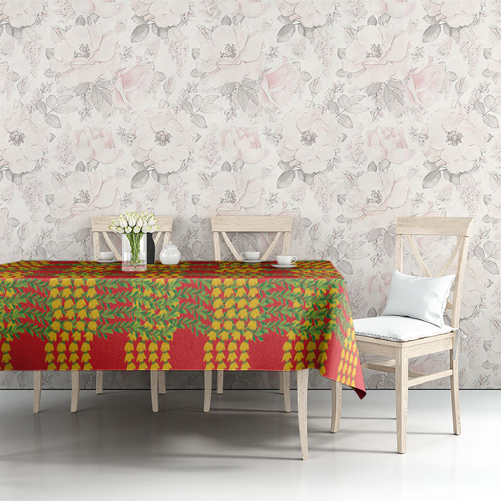 Aloha Hawaii Ilima Maile Lei Tablecloth Palaka Inspired Hawaiian-plaid Red
